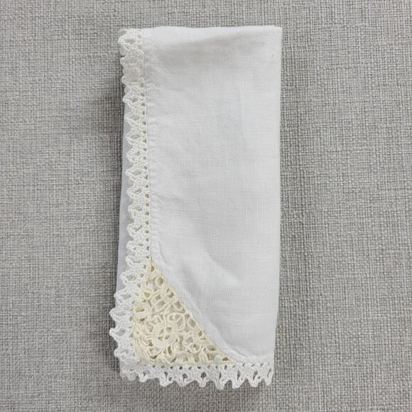 3 pcs Vintage Table Napkins 16" White Plain Linen Lace Trim Hand-Crochet Square - Picture 5 of 12